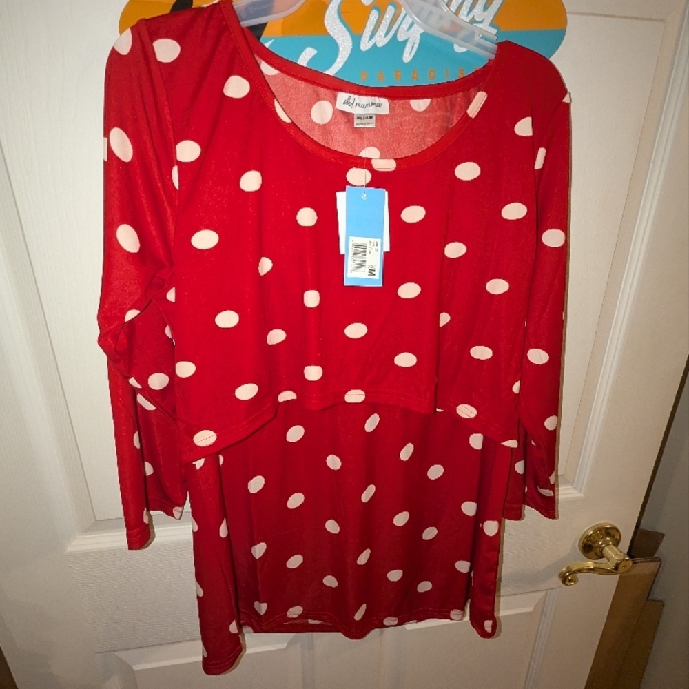 Nwt Oh Momma Red Polka Dot Nursing Friendly Top